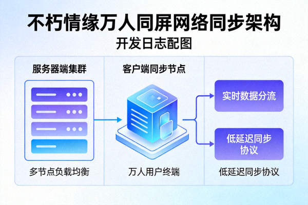 不朽情缘开发日志配图展示万人同屏网络同步架构示意图